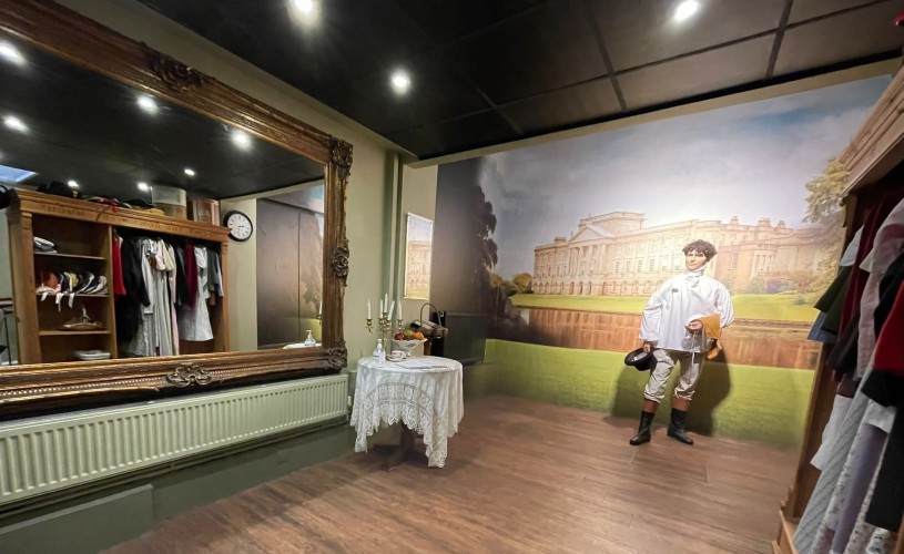 Darcy figure, mirror and costumes at The Jane Austen Centre 